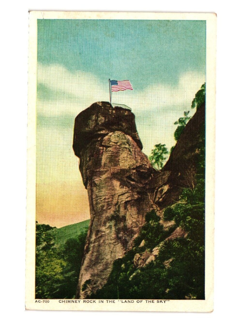 Chimney Rock Postcard Asheville Post Card Co Land Of The Sky Vintage Scenic USA
